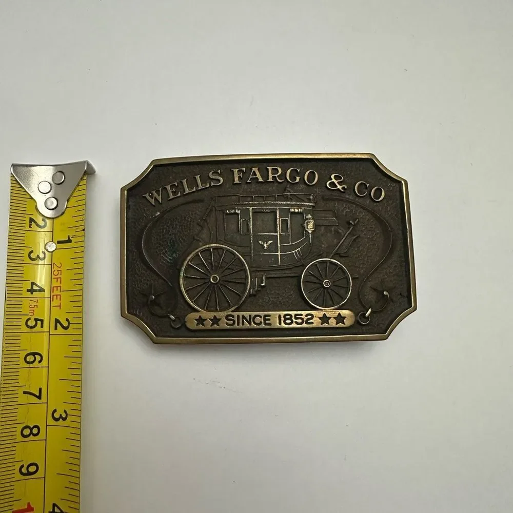 Vintage Brass Wells Fargo & Co Stagecoach Belt Buckle Since 1852 Western